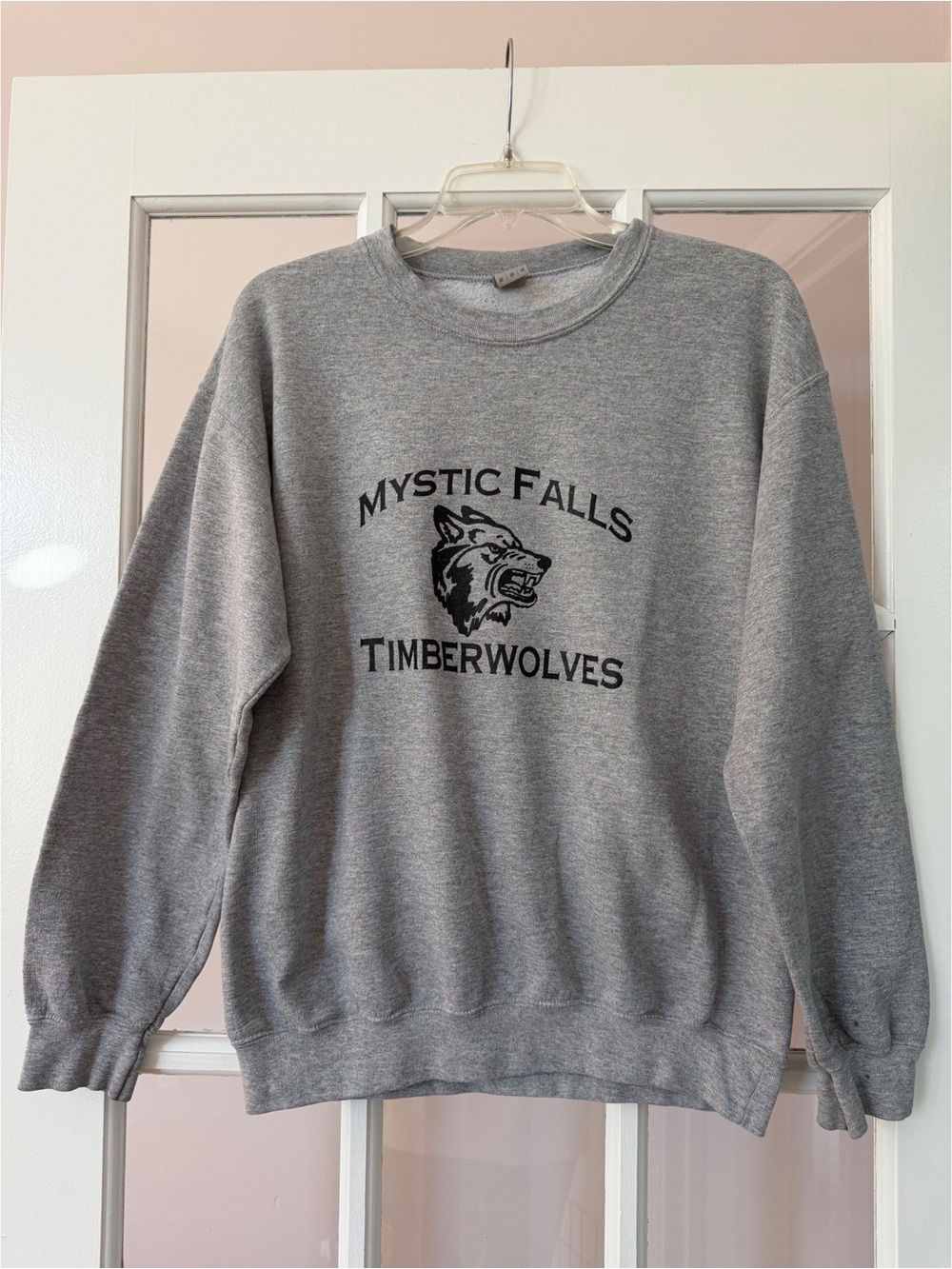 Gildan Mystic Falls Timberwolves Gray Crewneck Sweatshirt The Vampire Diaries